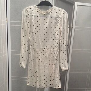 Reformation Ivory and Black Dot Long Sleeve Dress